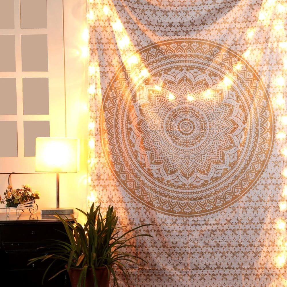 Tapisserie rajrang mandala coton grand vert Accueil - Accessoires et Décorations Naty Shop Or 76,2L X 101,6B Cm