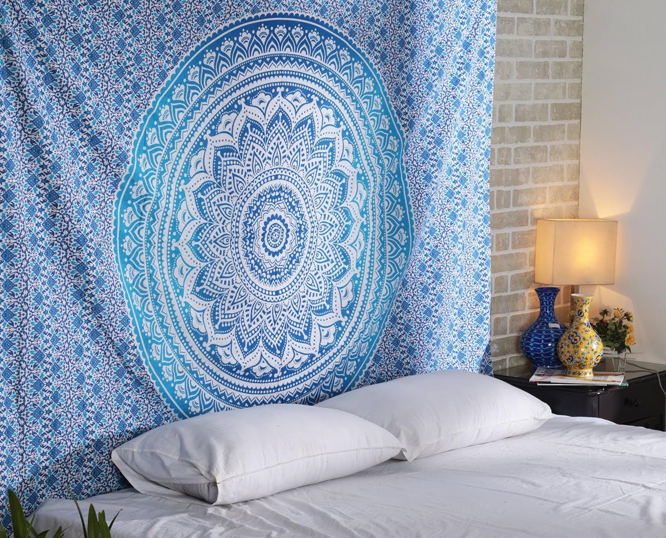 Tapisserie rajrang mandala coton grand vert Accueil - Accessoires et Décorations Naty Shop Bleu 152,4L X 127B Cm