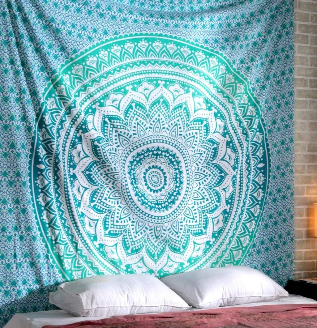 Tapisserie rajrang mandala coton grand vert Accueil - Accessoires et Décoration Naty Shop