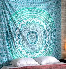 Tapisserie rajrang mandala coton grand vert Accueil - Accessoires et Décoration Naty Shop