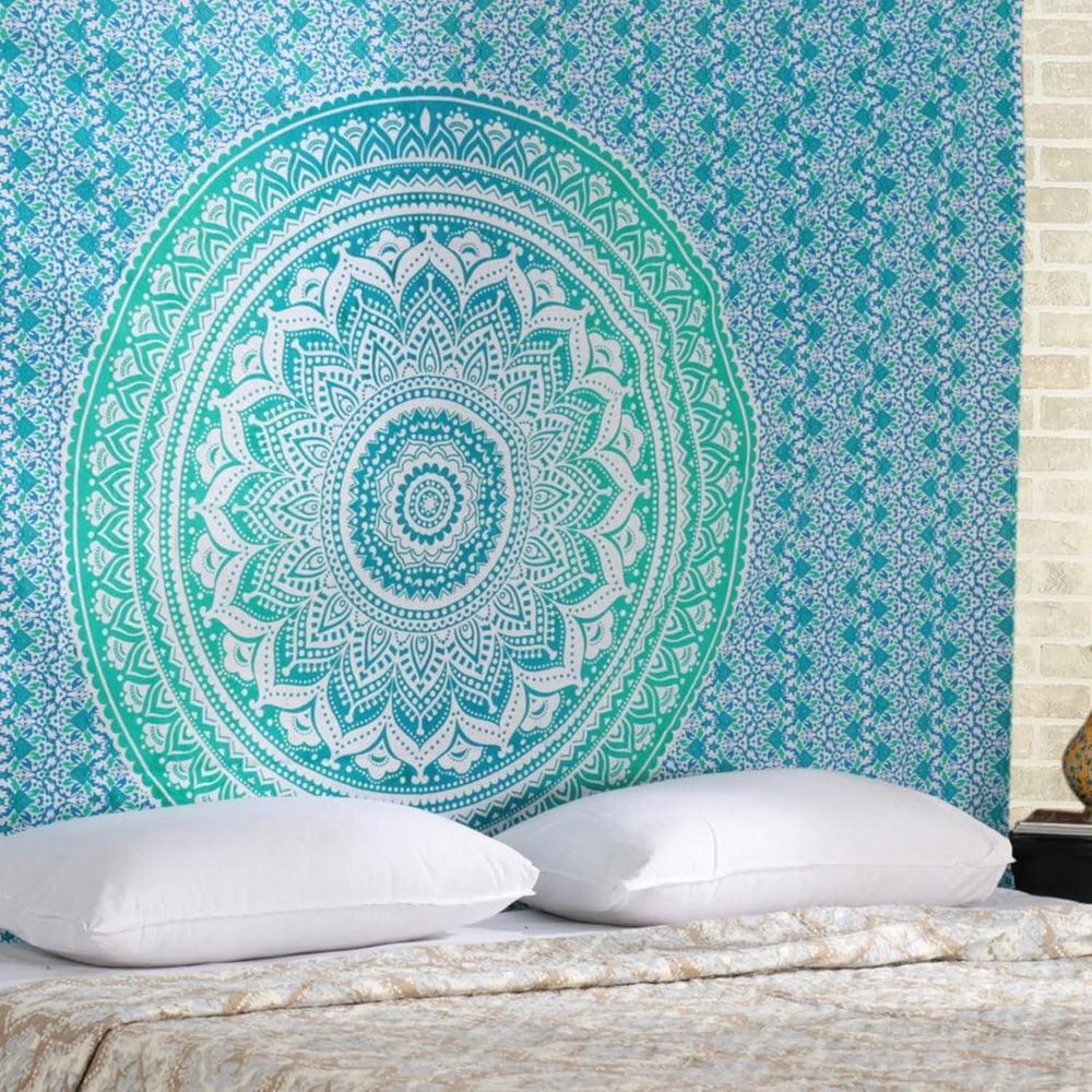 Tapisserie rajrang mandala coton vert d'eau Accueil - Accessoires et Décoration Naty Shop Verts d'eau 76,2L X 101,6B Cm