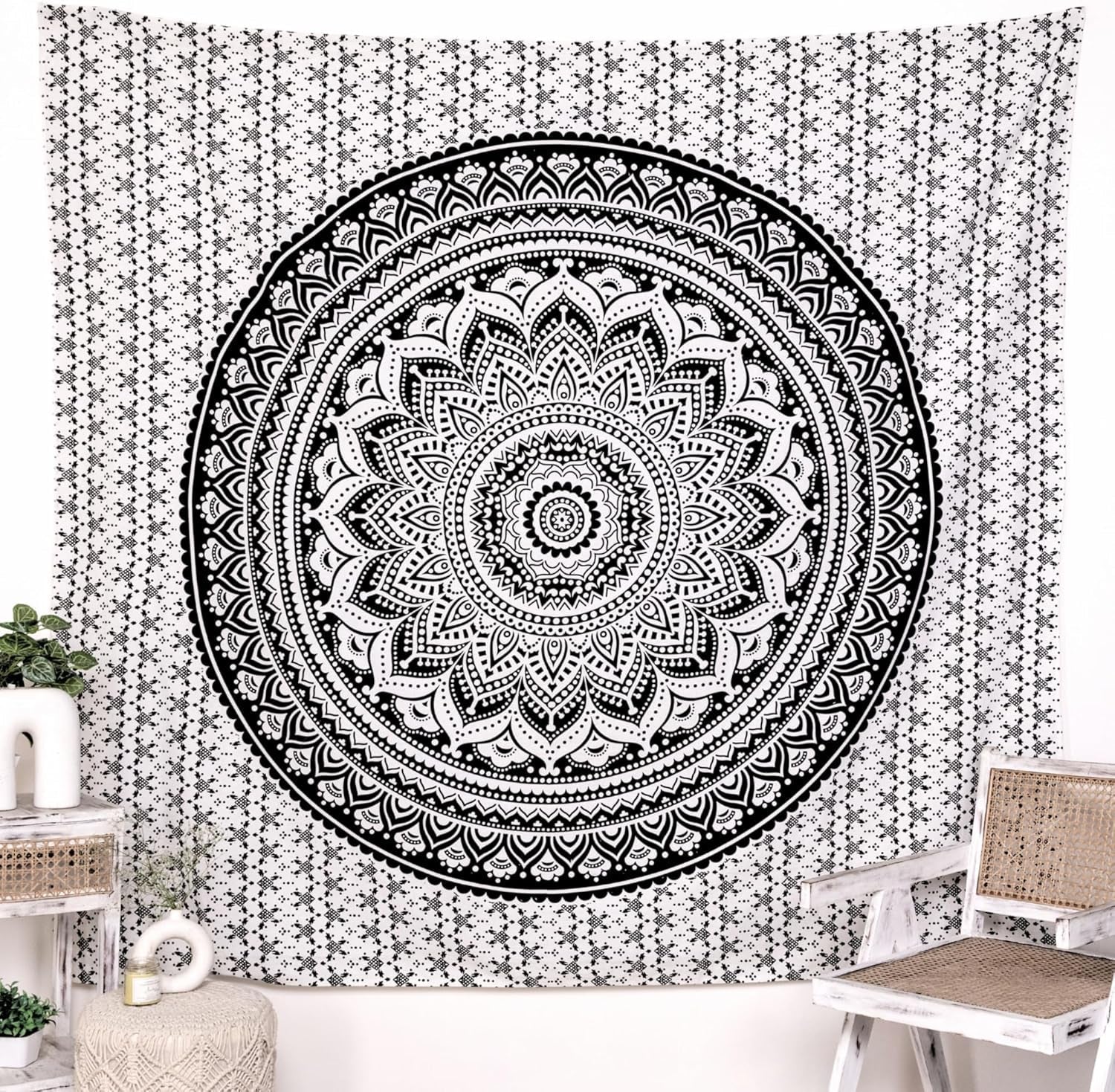 Tapisserie rajrang mandala coton grand vert Accueil - Accessoires et Décorations Naty Shop Noir 228,6L X 274,3B Cm