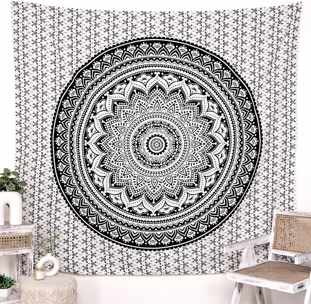 Tapisserie rajrang mandala coton grand vert Accueil - Accessoires et Décorations Naty Shop Noir 228,6L X 274,3B Cm