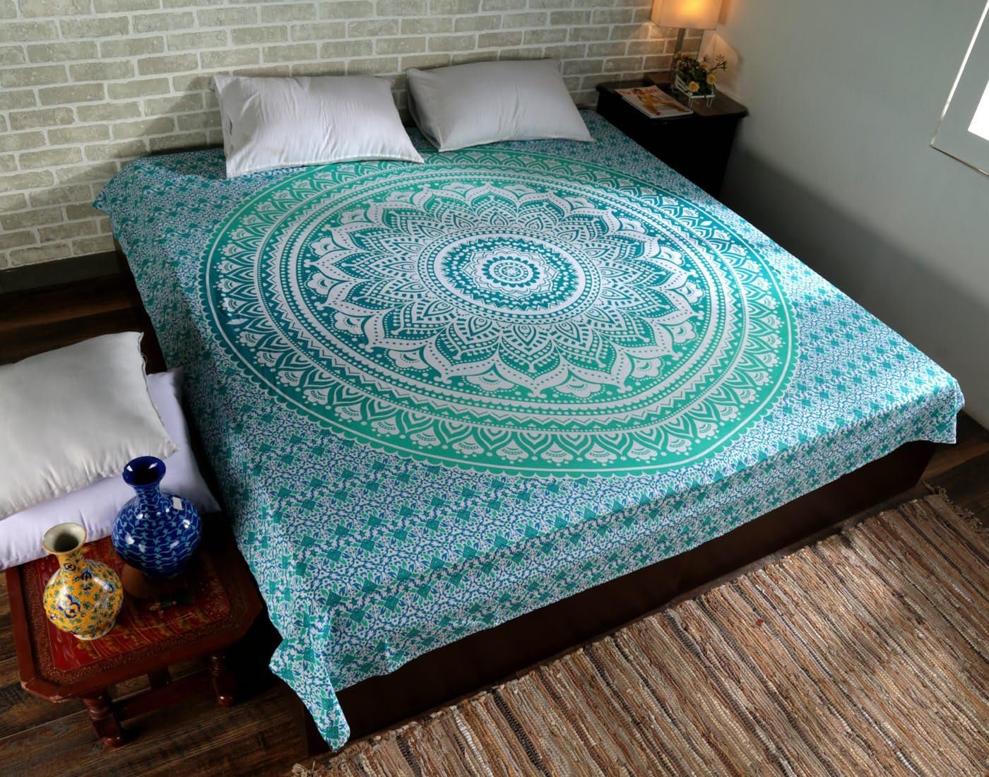 Tapisserie rajrang mandala coton grand vert Accueil - Accessoires et Décoration Naty Shop