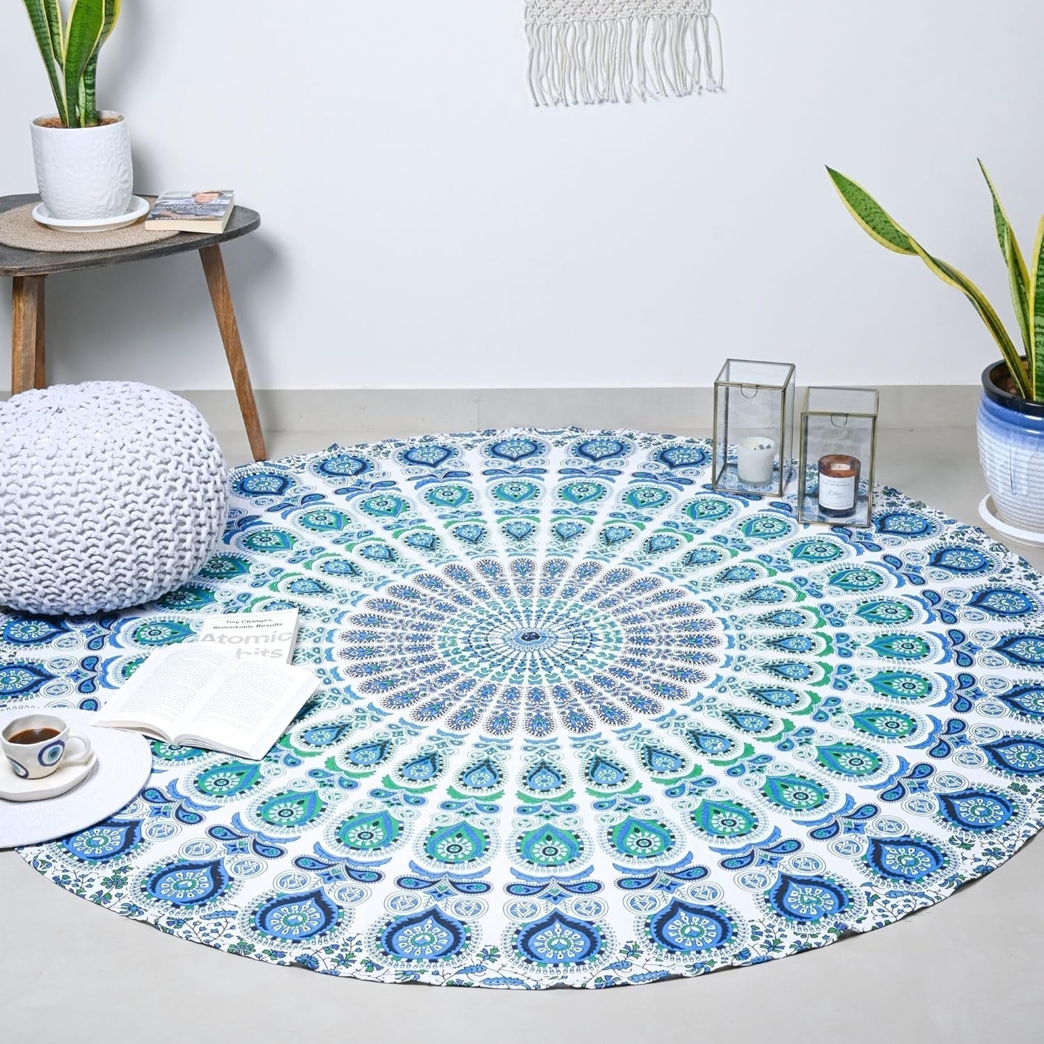 Tapiserie rotunda peacock mandala centimetri roundie hippie fata Casa - Accesorii si Decoratiuni Naty Shop Albastru cer D-72"