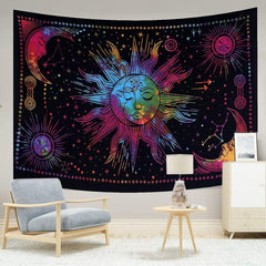 Tapiserie sun moon star spiritual asthetic rainbow bumbac Casa - Accesorii si Decoratiuni Naty Shop Curcubeu 150L X 137B Cm