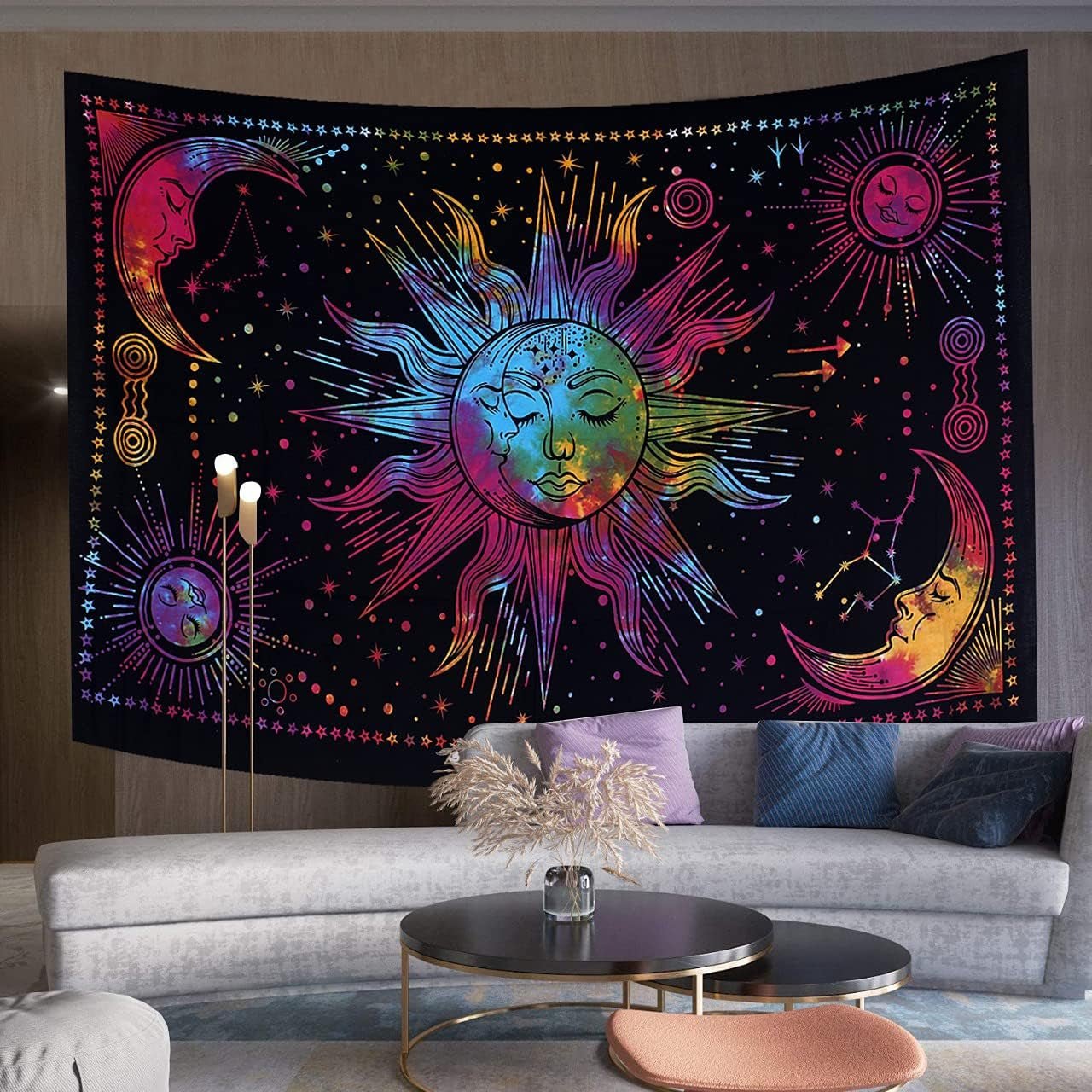Tapiserie sun moon star spiritual asthetic rainbow bumbac Casa - Accesorii si Decoratiuni Naty Shop