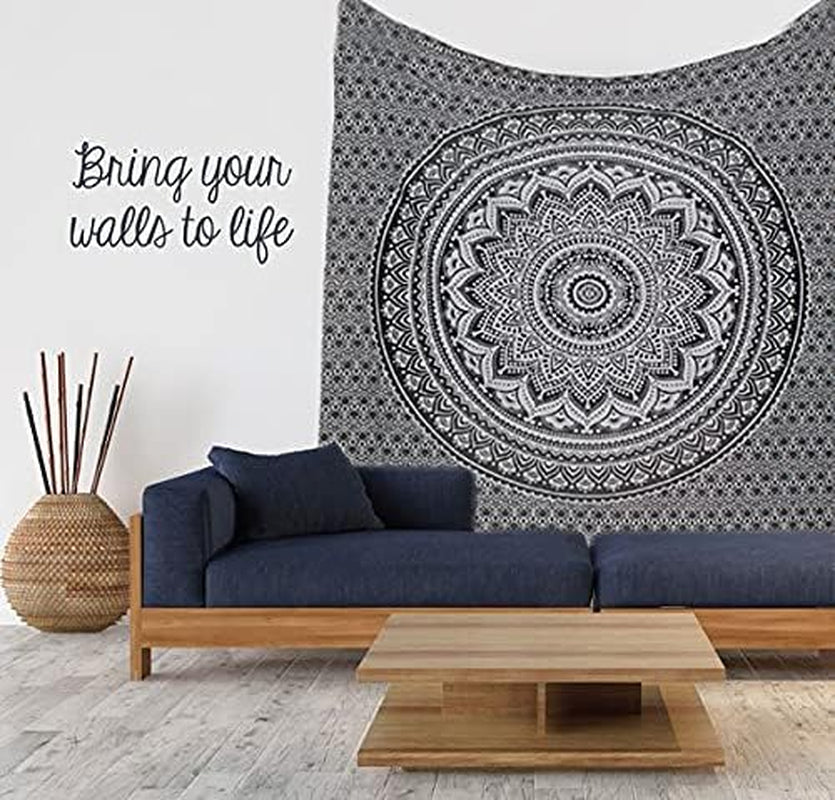 Tapisserie tapisserie mandala gris noir tissu mural Maison - Accessoires et Décorations Naty Shop
