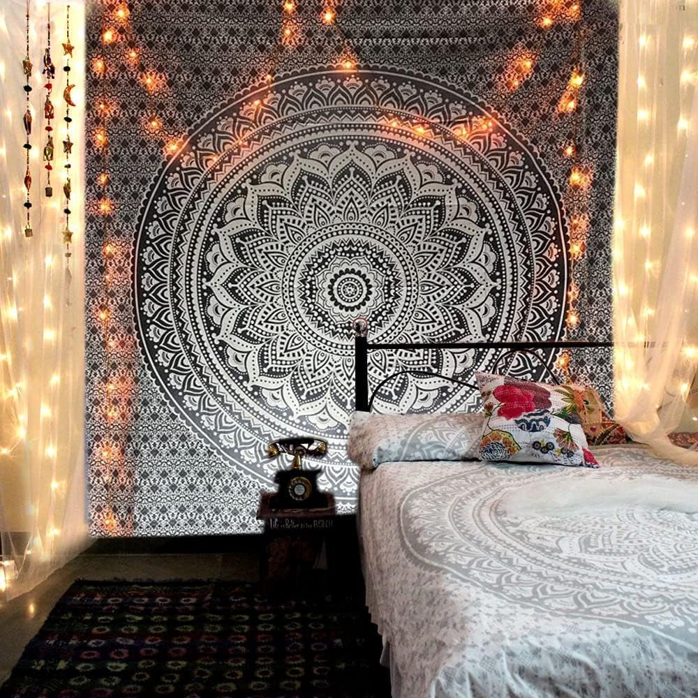 Tapisserie tapisserie mandala gris noir tissu mural Maison - Accessoires et Décorations Naty Shop