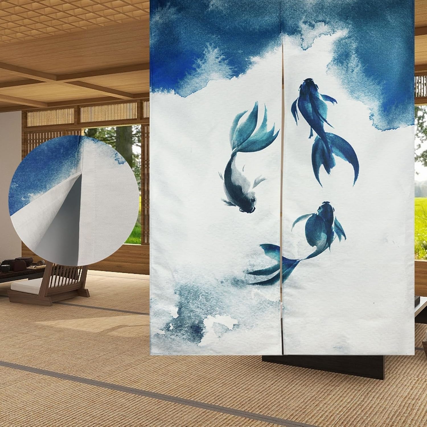 Tapisserie traditionnelle style chinois peinture à l'encre épaisse noren Accueil - Accessoires et Décorations Naty Shop Impression recto verso H120 X L85 Cm (pack de 1)