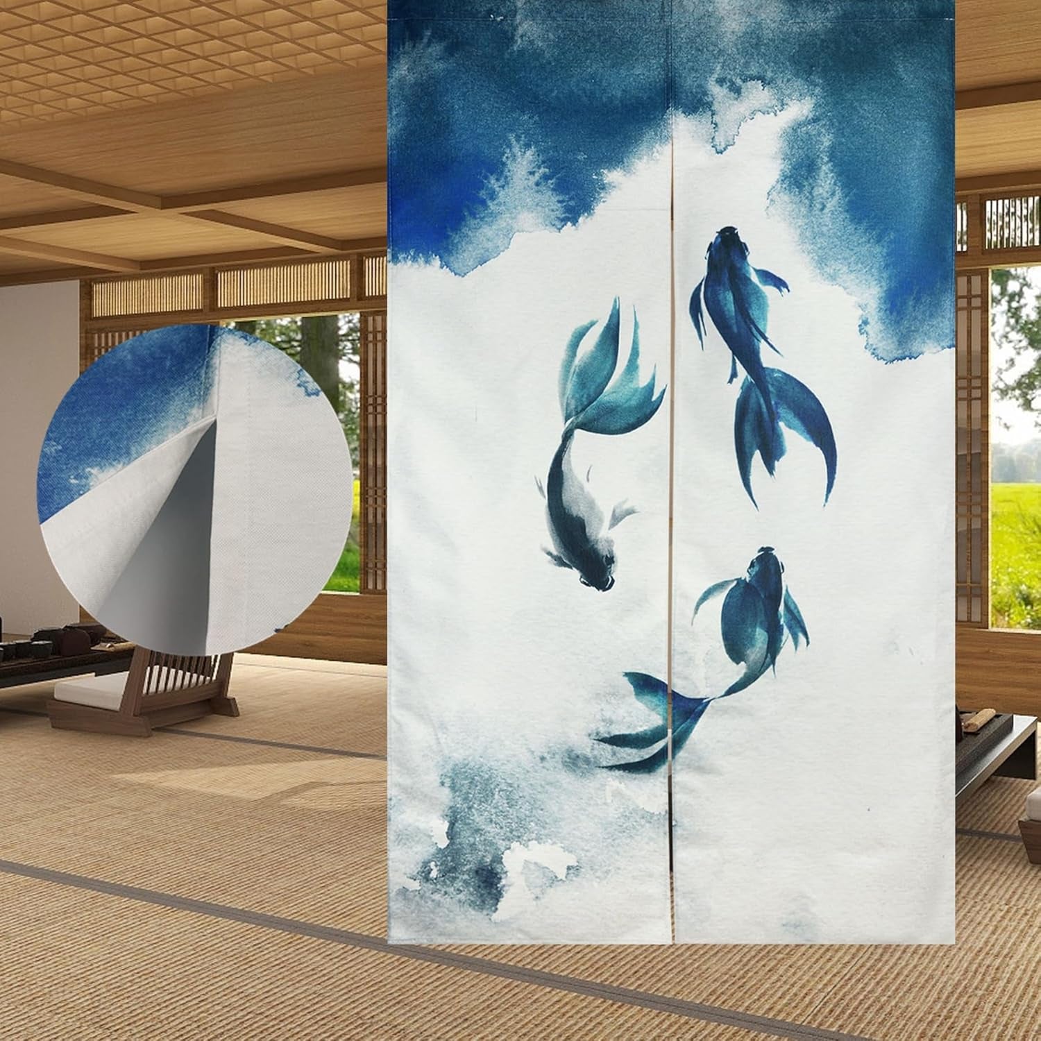 Tapisserie traditionnelle style chinois peinture à l'encre épaisse noren Accueil - Accessoires et Décorations Naty Shop Impression recto verso 85 X 150 Cm