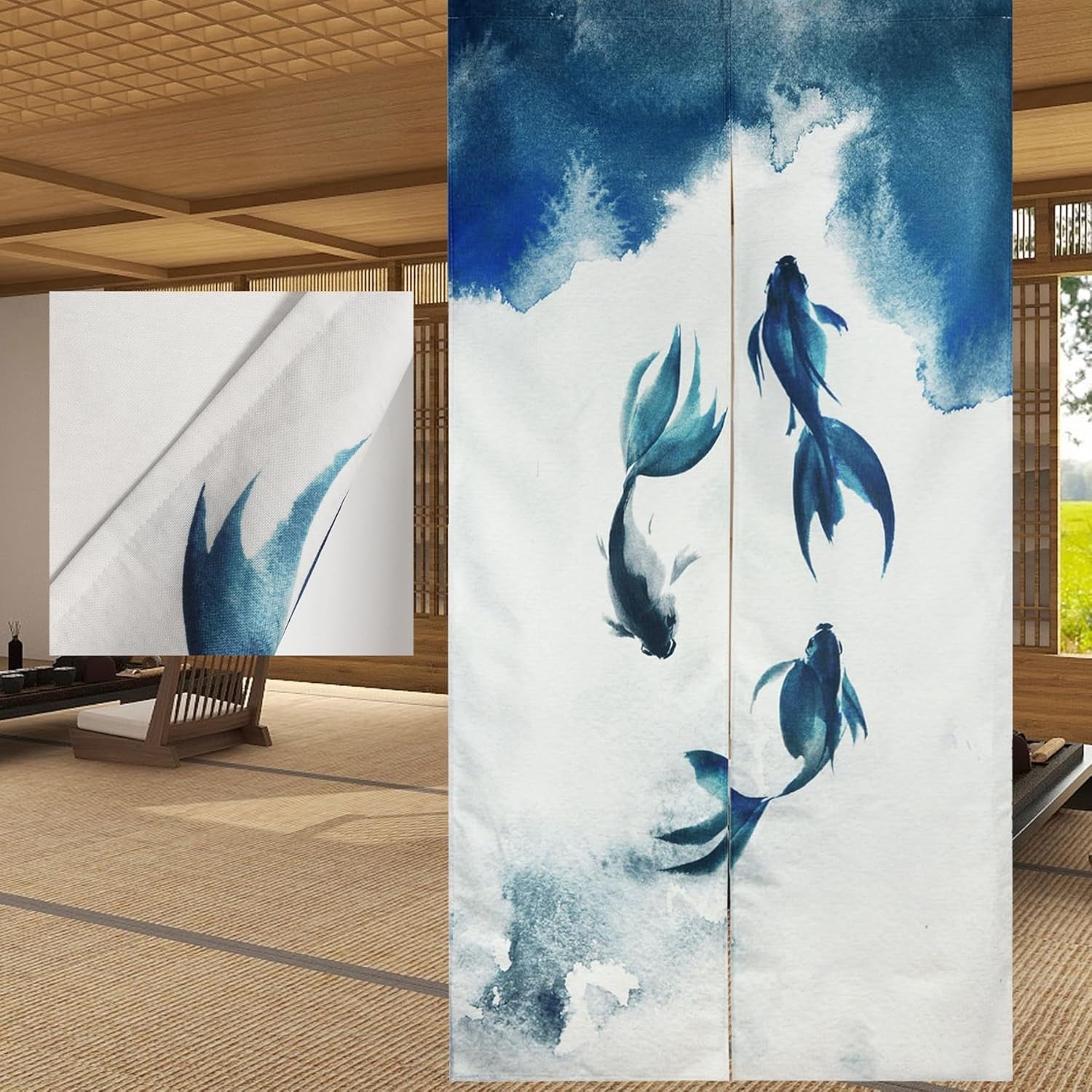 Tapisserie traditionnelle style chinois peinture à l'encre épaisse noren Accueil - Accessoires et Décorations Naty Shop Impression recto verso 85 X 180 Cm