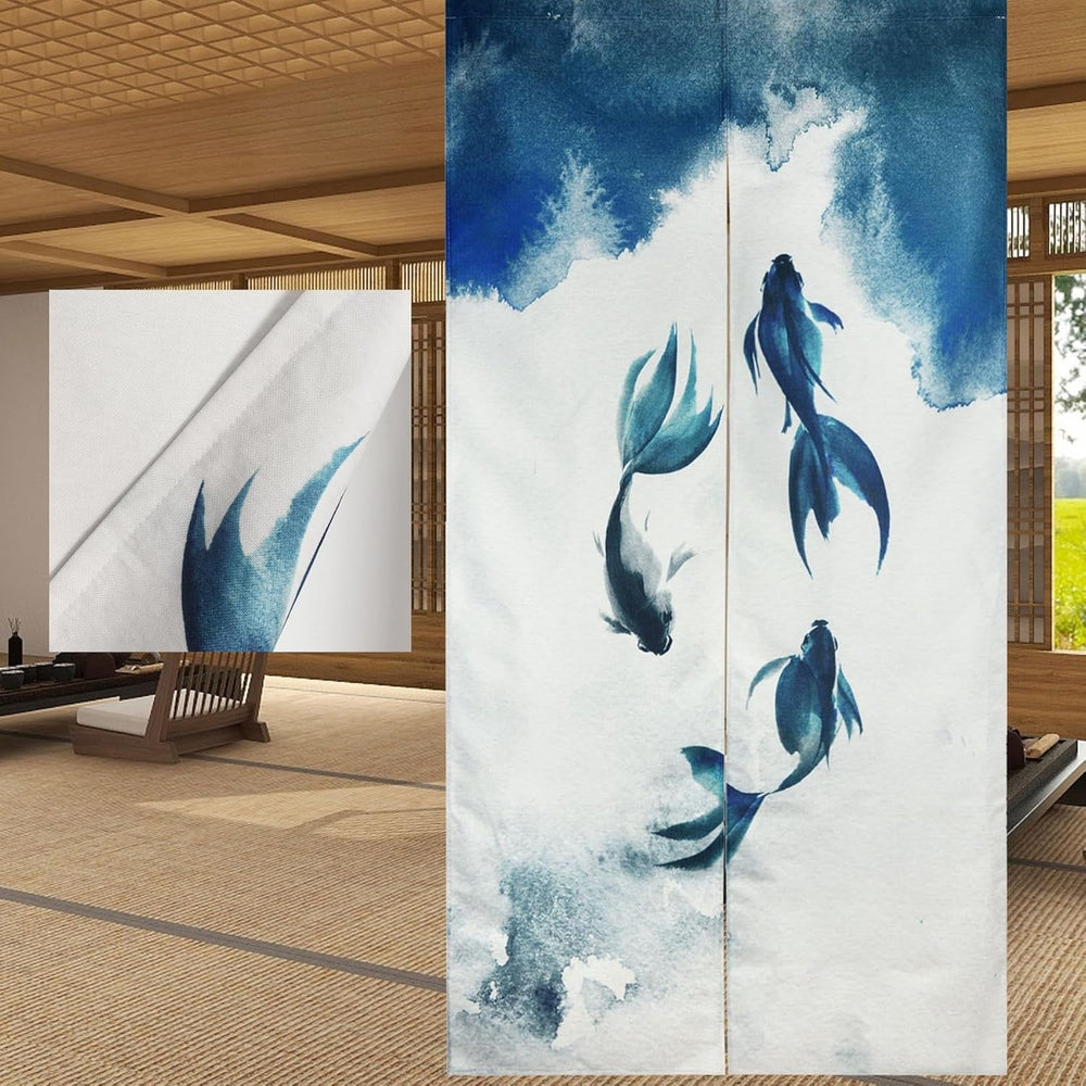 Tapisserie traditionnelle style chinois peinture à l'encre épaisse noren Accueil - Accessoires et Décorations Naty Shop Impression recto verso 85 X 180 Cm