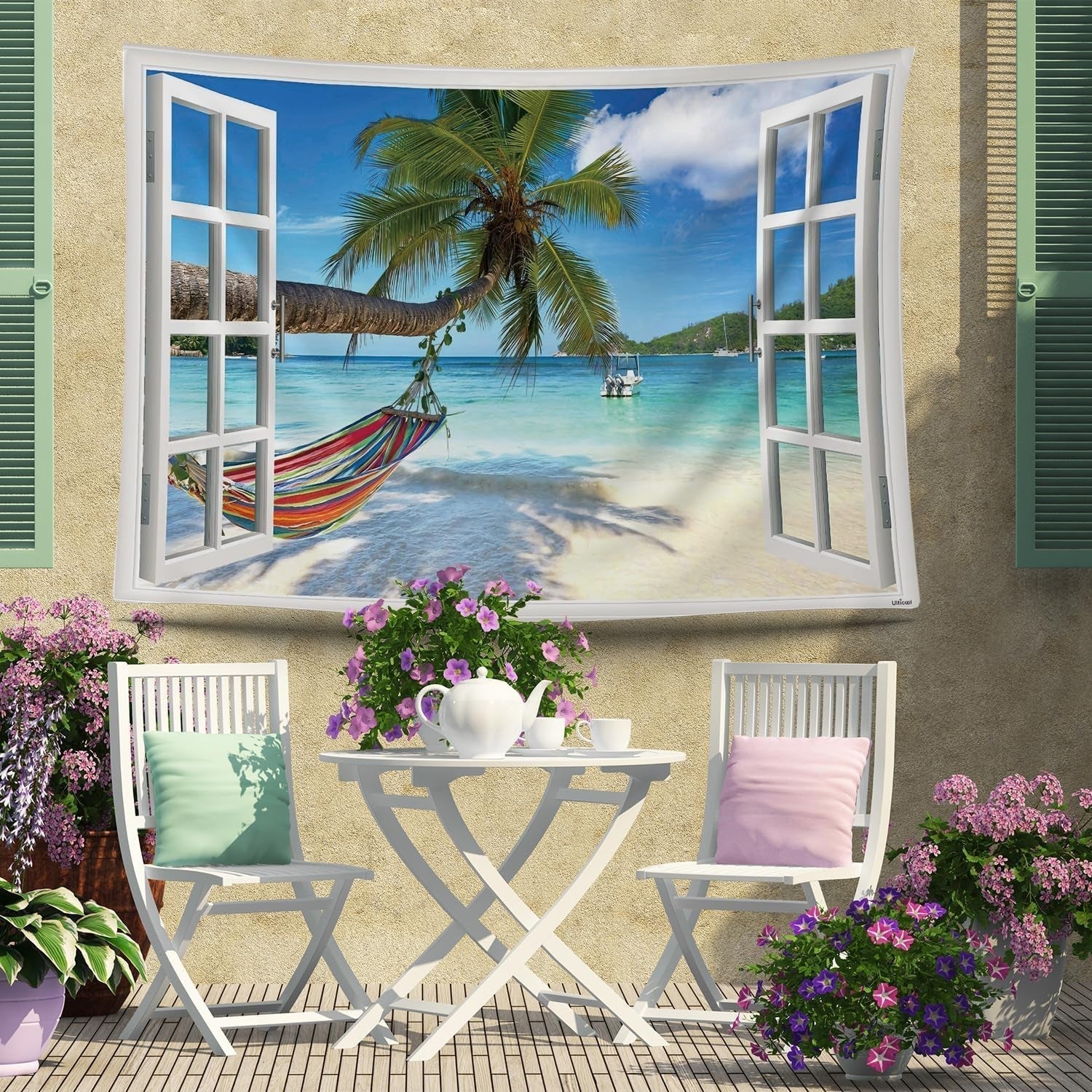 Tapisserie ulticool vue plage mer palmier hamac Accueil - Accessoires et Décoration Naty Shop