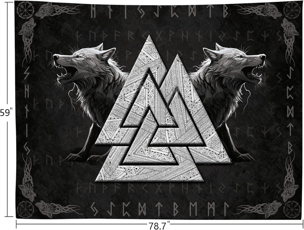 Tapisserie viking loup totem noir blanc méditation runes Maison - Accessoires et Décorations Naty Shop