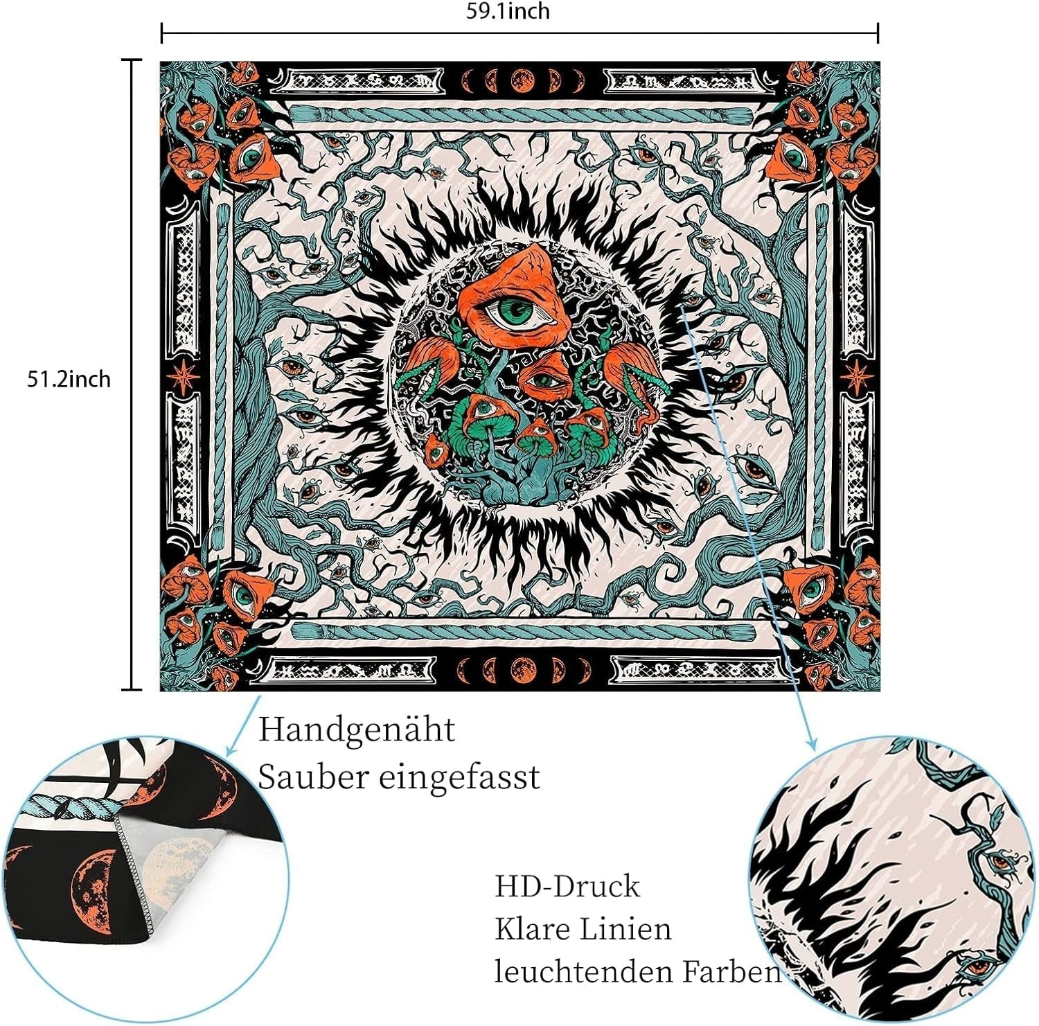 Tapisserie yrendenge champignons coup de soleil toile hippie yeux Maison - Accessoires et Décorations Naty Shop