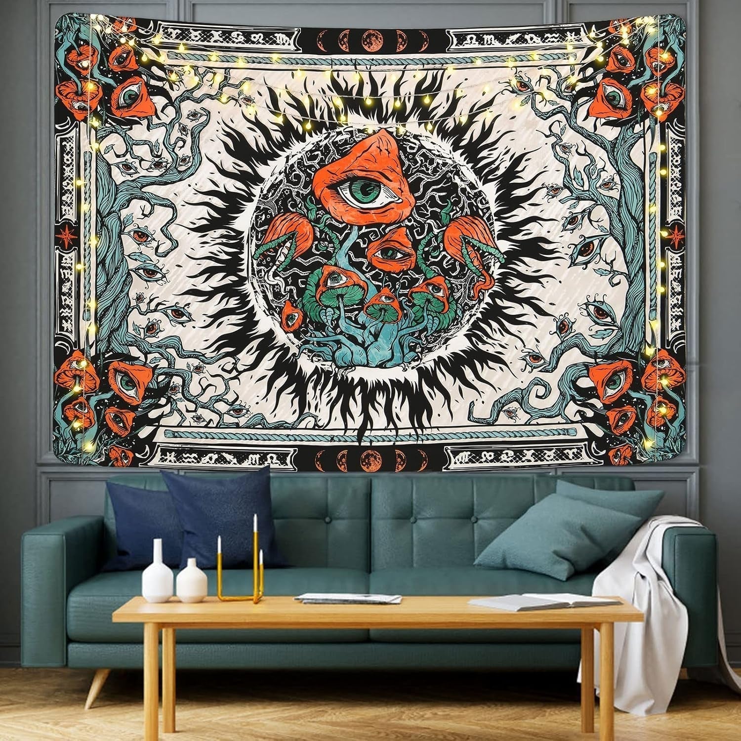 Tapisserie yrendenge champignons coup de soleil toile hippie yeux Maison - Accessoires et Décorations Naty Shop