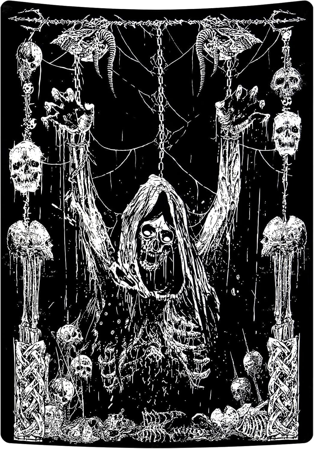 Tapiserie yrendenge craniu uman negru alb Casa - Accesorii si Decoratiuni Naty Shop Alb și negru 150L X 130B Cm