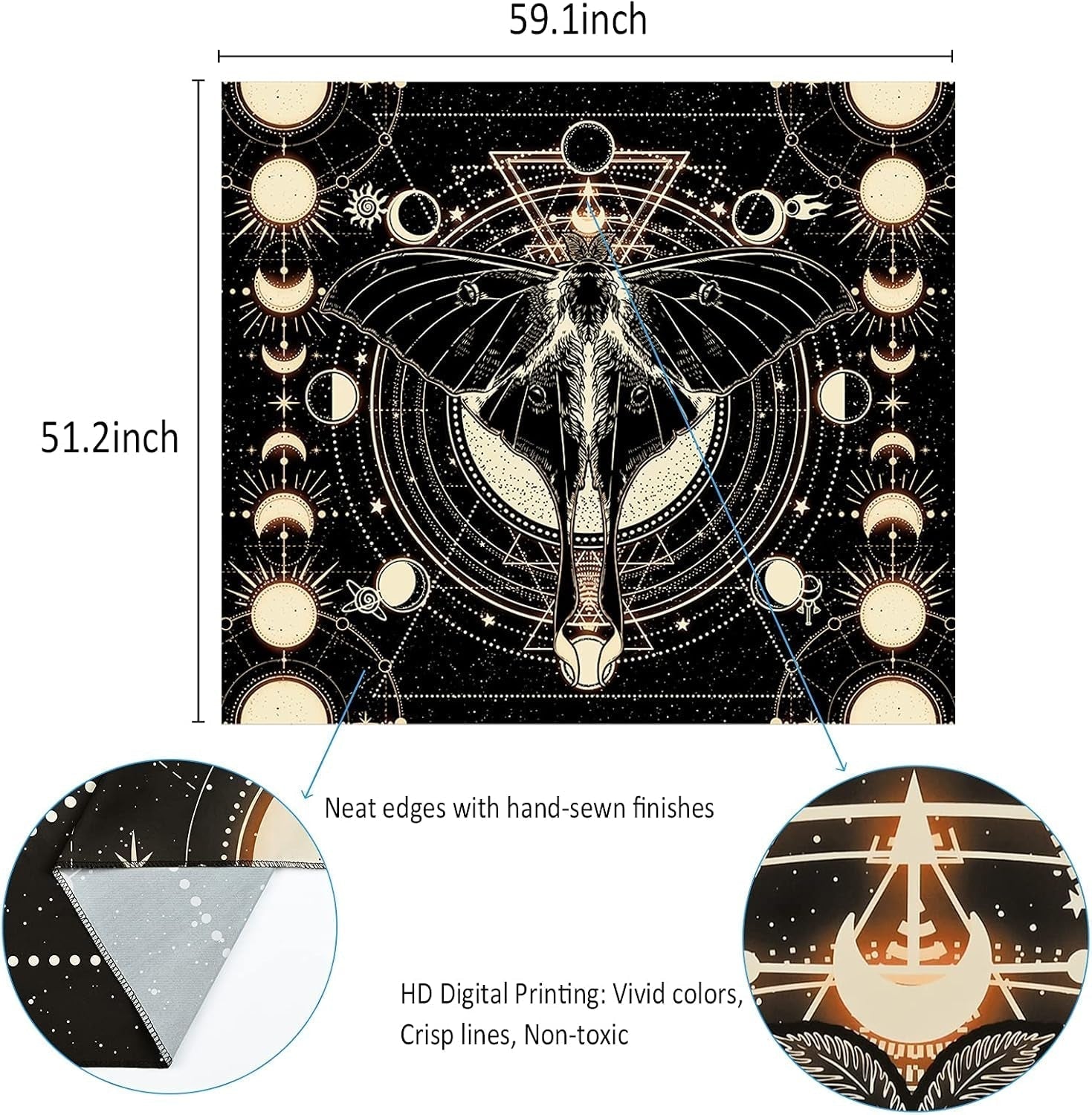 Tapisserie yrendenge papillon noir soleil lune naturel Maison - Accessoires et Décorations Naty Shop