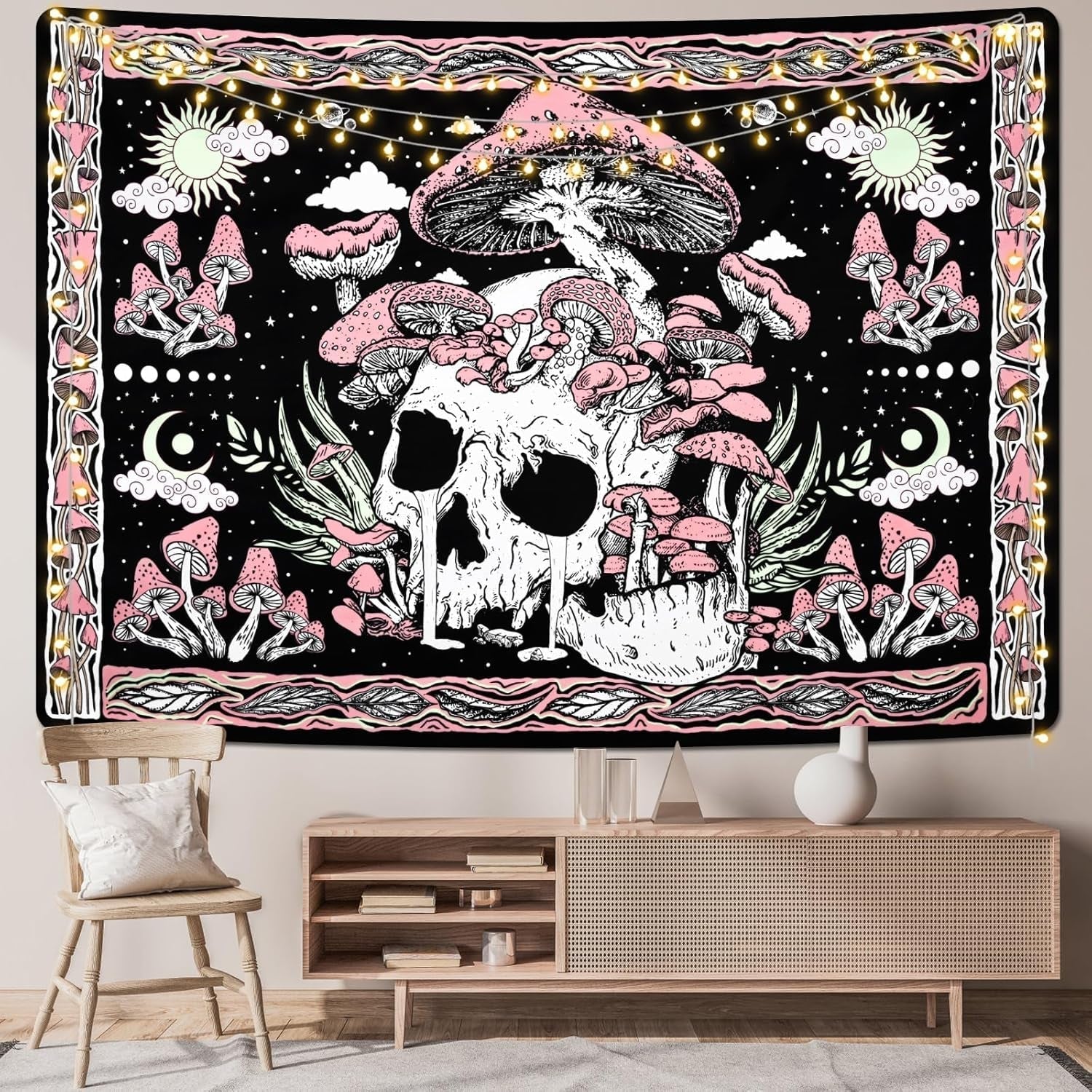 Tapisserie yugarlibi crâne rose champignons squelette Accueil - Accessoires et Décoration Naty Shop