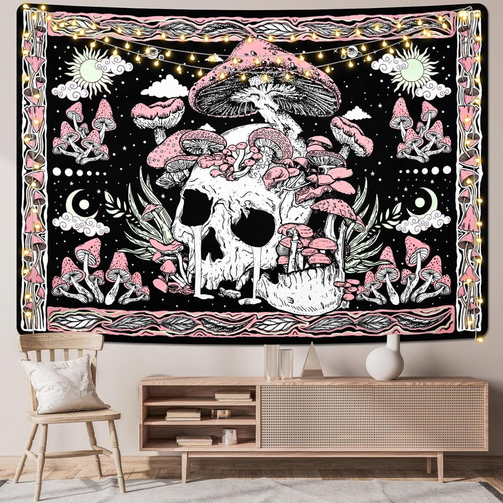 Tapisserie yugarlibi crâne rose champignons squelette Accueil - Accessoires et Décoration Naty Shop