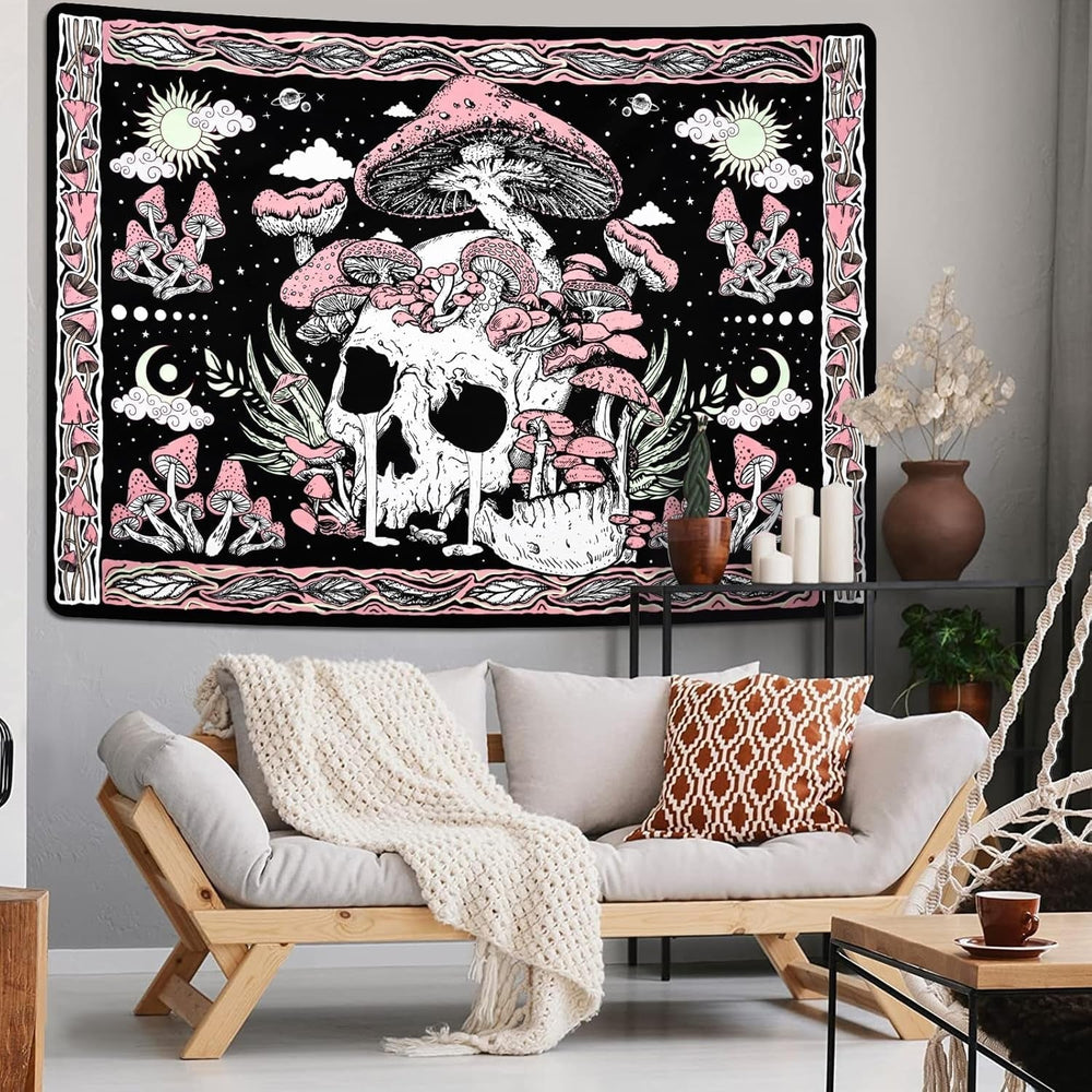 Tapisserie yugarlibi crâne rose champignons squelette Accueil - Accessoires et Décoration Naty Shop