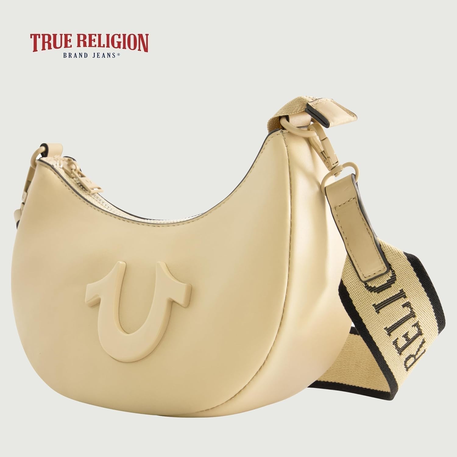 True Religion Sac à bandoulière pour femme, sac à main Crescent Hobo avec sangle amovible réglable et logo en fer à cheval Sacs pour femme Naty Shop