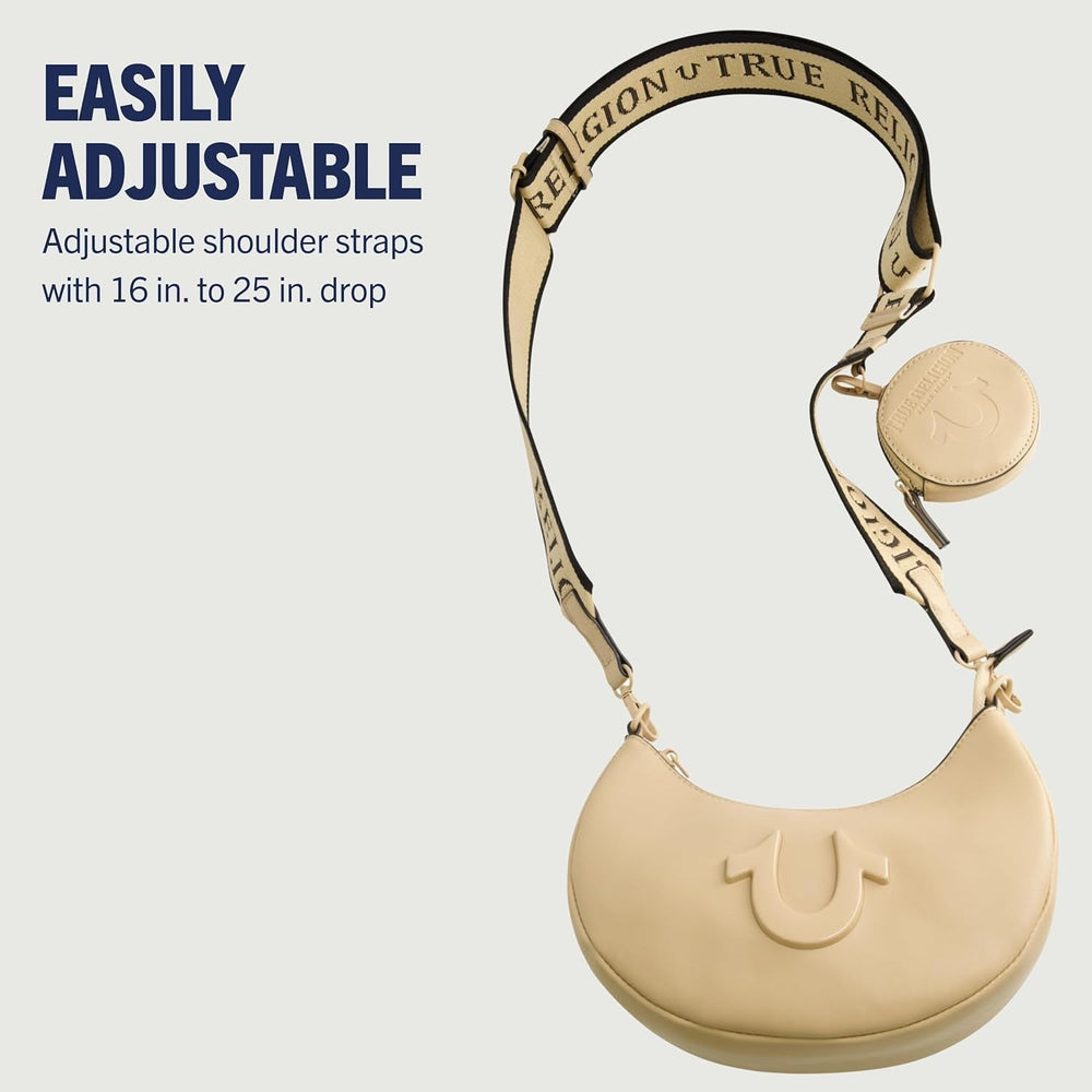 True Religion Sac à bandoulière pour femme, sac à main Crescent Hobo avec sangle amovible réglable et logo en fer à cheval Sacs pour femme Naty Shop