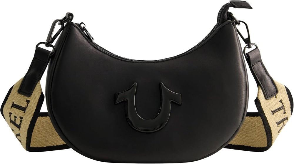 True Religion Sac à bandoulière pour Femme, Sac à Main Crescent Hobo avec Sangle Amovible réglable et Logo en Fer à Cheval Sacs pour Femme Naty Shop Noir