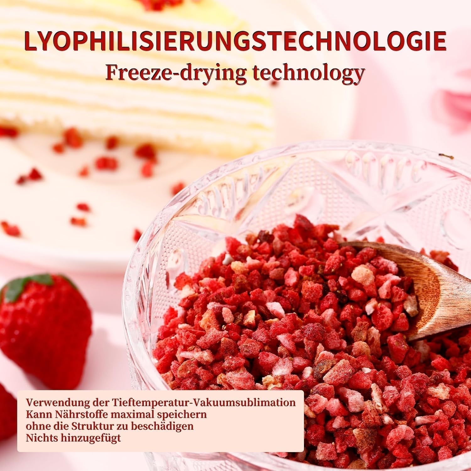 Fraises lyophilisées ULTHMOK 180 g - sans additifs, fraises concassées en boîtes pratiques Produits déshydratés Naty Shop