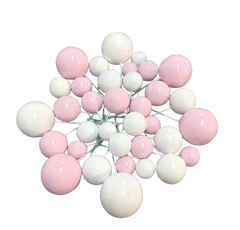 Lot de 27 Sphères en plastique rose-blanc pour décoration de gâteaux - Perles de décoration non comestibles
