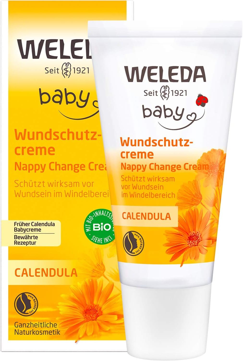 WELEDA Crème de Protection des Plaies au Calendula Bio pour Bébé 75 ml - Pommade pour plaies / crème pour bébé cosmétique naturelle pour la protection de la peau sensible de bébé au niveau des couches. Aide en cas de rougeurs, de peaux irritées et de douleurs Enfants - Bain et soins de la peau Naty Shop Crème de protection des plaies 30 ml
