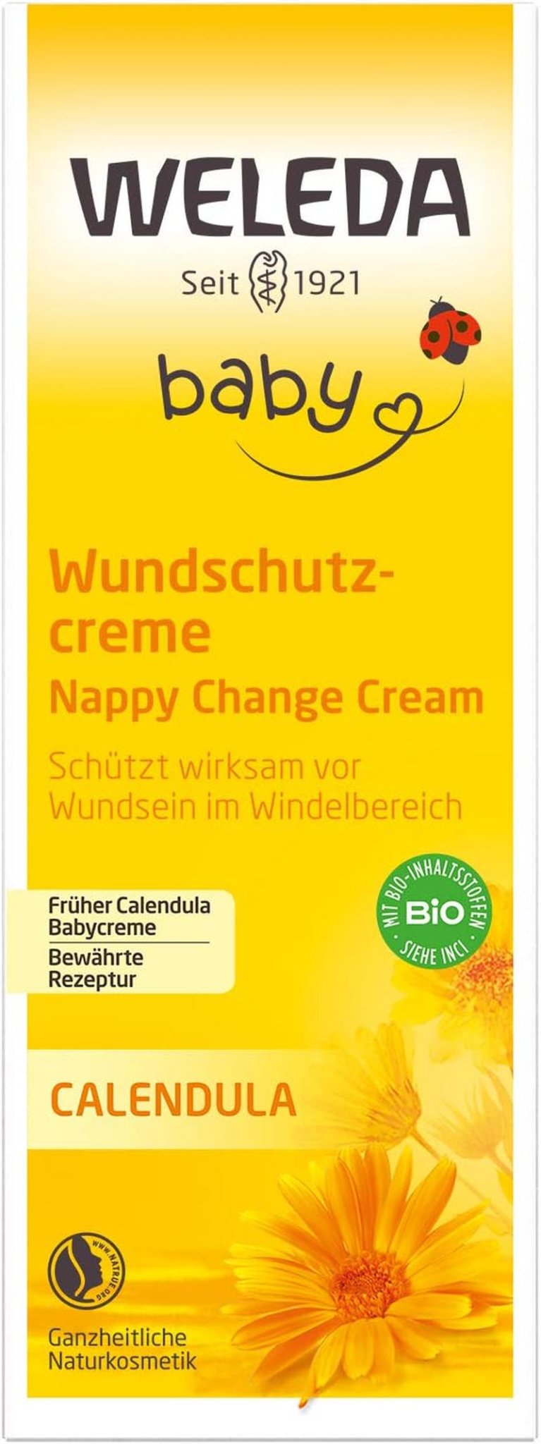 WELEDA Crème de Protection des Plaies au Calendula Bio pour Bébé 75 ml - Pommade pour plaies / crème pour bébé cosmétique naturelle pour la protection de la peau sensible de bébé au niveau des couches. Aide en cas de rougeurs, de peaux irritées et de douleurs Enfants - Bain et Soin Naty Shop