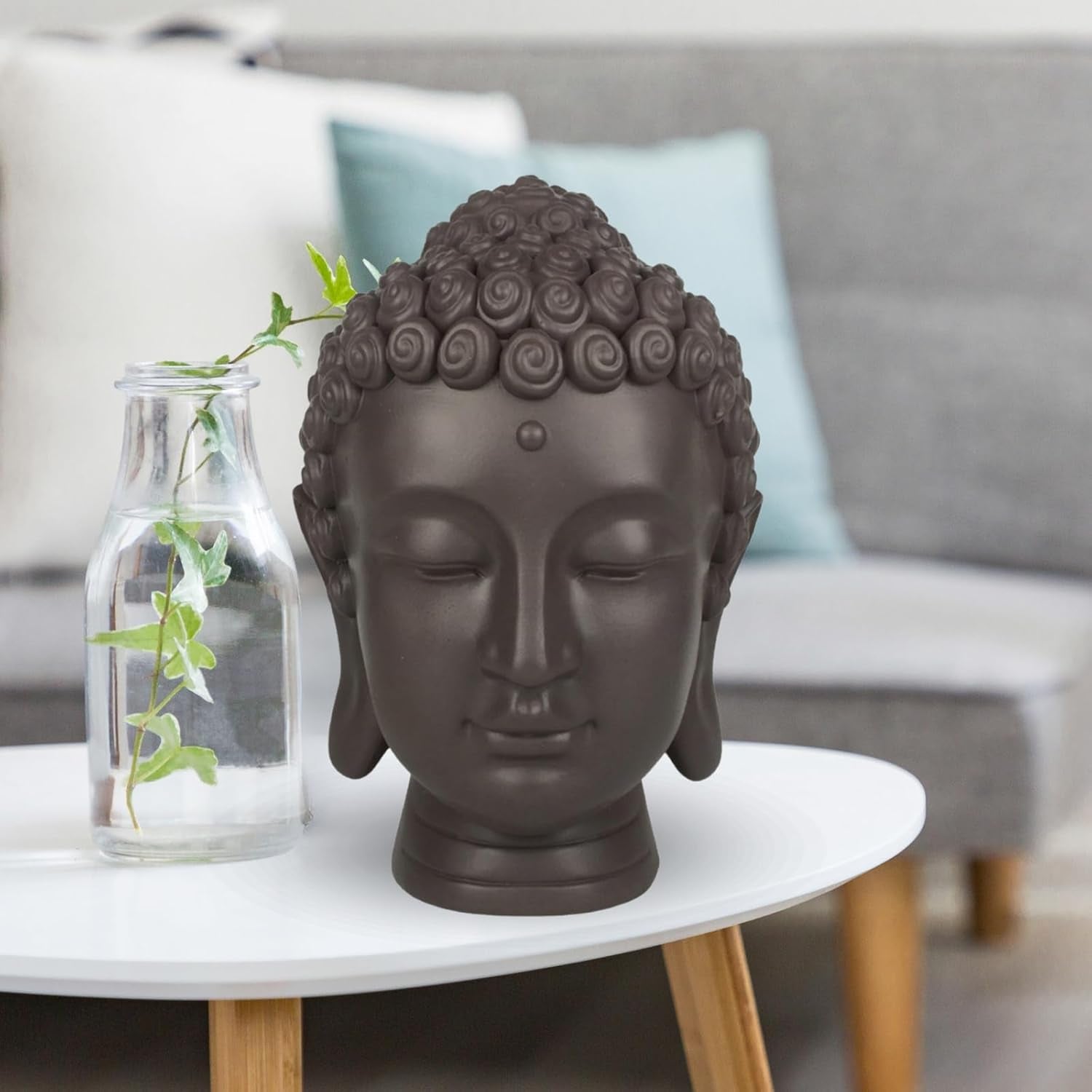 Zen'Light - Statuetă cu cap de Buddha - Decorațiune pentru Zen, meditație și feng shui - Cadou pentru o atmosferă relaxantă și spirituală - Statuetă de Buddha - Înălțime: 20 cm - Culoare: verde/maro Statuete si sculpturi Naty Shop
