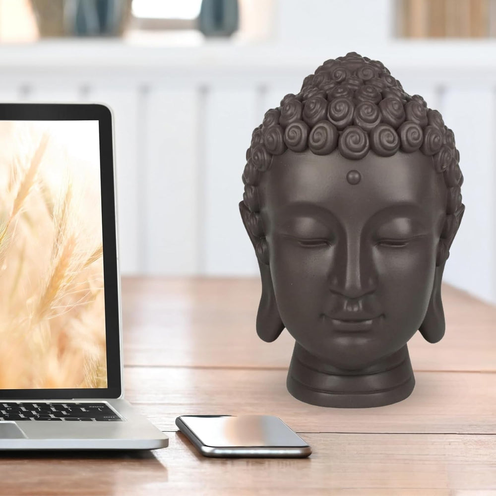 Zen'Light - Statuetă cu cap de Buddha - Decorațiune pentru Zen, meditație și feng shui - Cadou pentru o atmosferă relaxantă și spirituală - Statuetă de Buddha - Înălțime: 20 cm - Culoare: verde/maro Statuete si sculpturi Naty Shop
