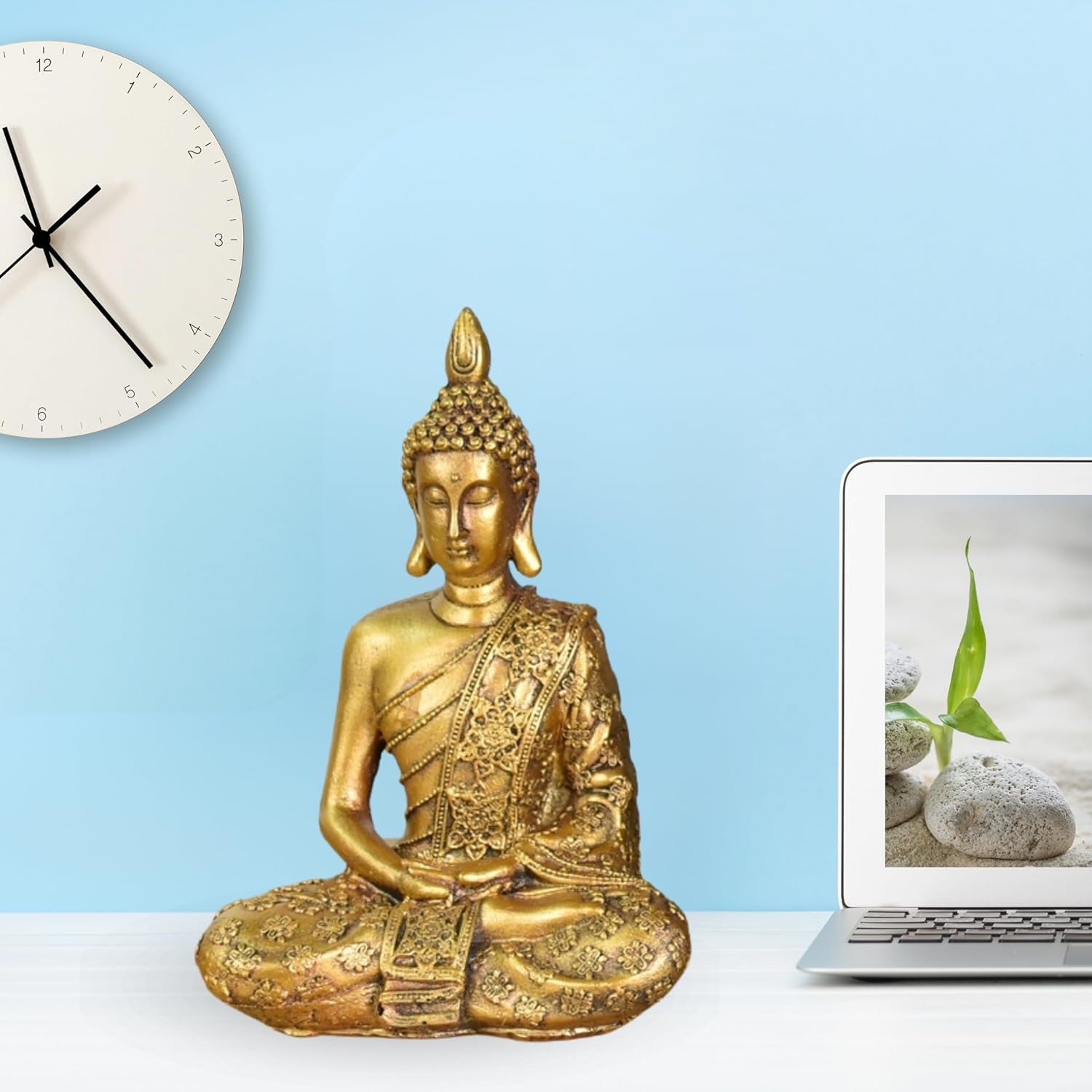 Zen'Light - Statuetă cu cap de Buddha Sanci - Decorațiune pentru Zen, meditație și feng shui - Cadou pentru o atmosferă relaxantă și spirituală - Statuie de Buddha - Înălțime: 18 cm - Culoare: auriu Statuete si sculpturi Naty Shop