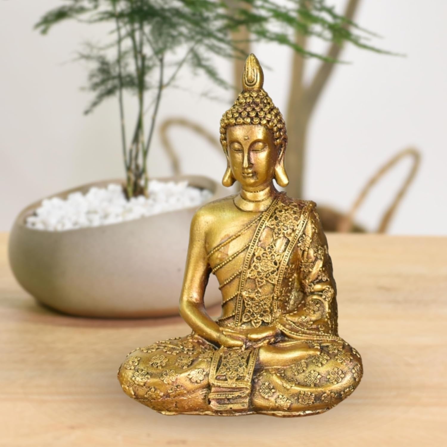Zen'Light - Statuetă cu cap de Buddha Sanci - Decorațiune pentru Zen, meditație și feng shui - Cadou pentru o atmosferă relaxantă și spirituală - Statuie de Buddha - Înălțime: 18 cm - Culoare: auriu Statuete si sculpturi Naty Shop